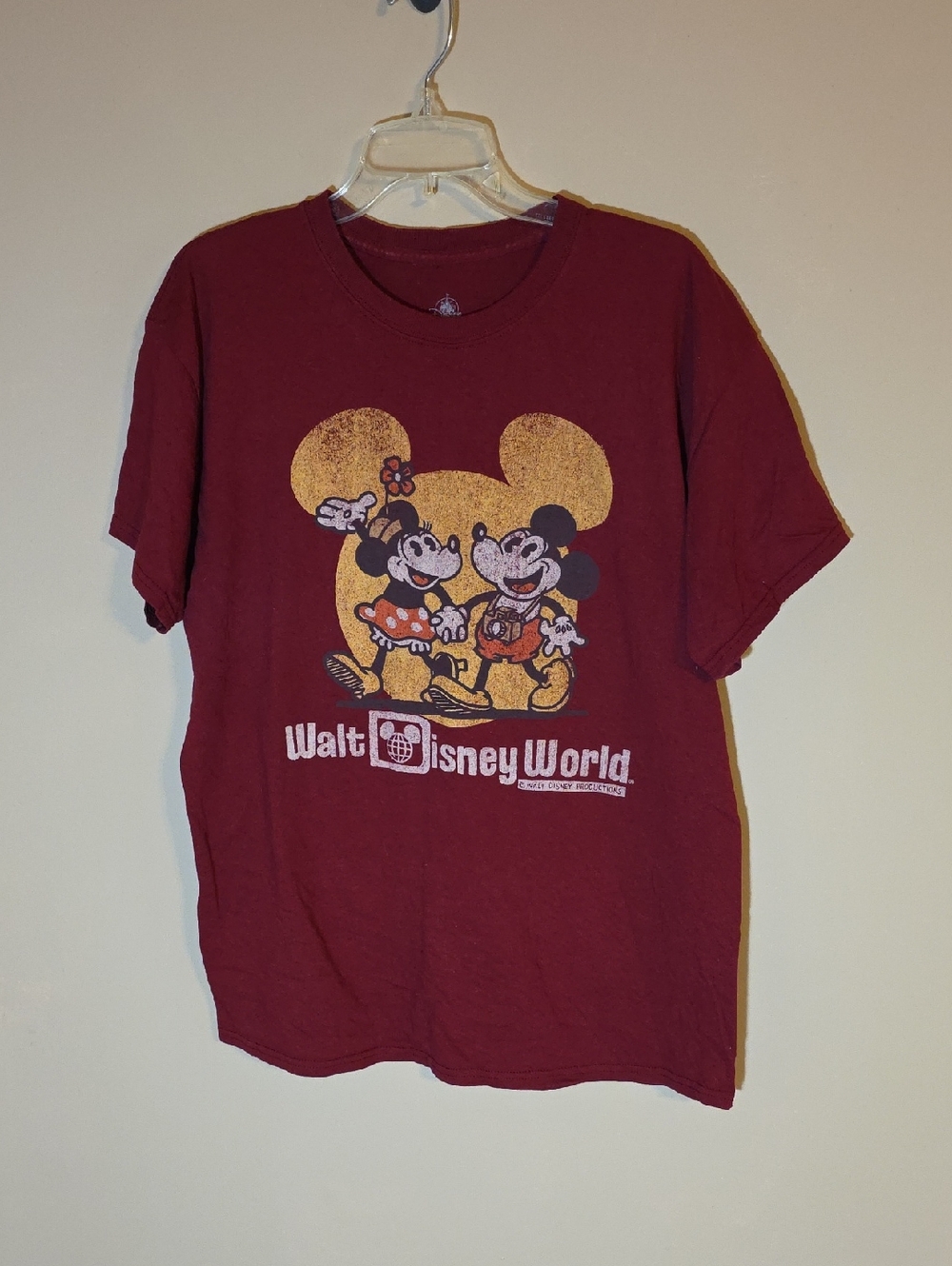 Disney Parks Minnie & Mickey Burgandy Walt Disney World Tshirt Size L